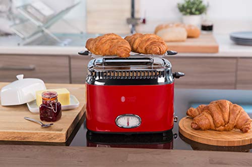 Russell Hobbs Grille Pain [Design Vintage Premium] Retro Rouge (Ultra Rapide, 3 Fonctions annulation, décongélation et réchauffage, Réchauffe Viennoiserie, Range Cordon) Toaster 21680-56