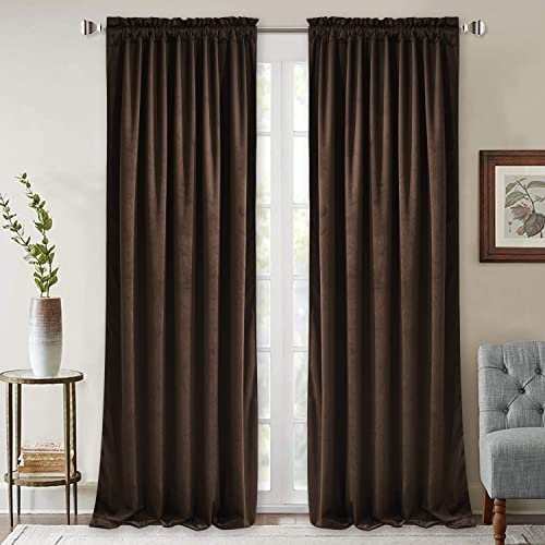 StangH Brown Velvet Curtains 102 inches Long Luxurious Thermal Insulated