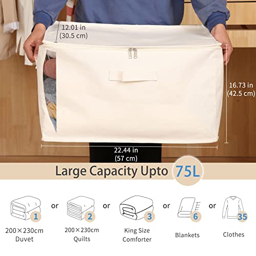 Canvas Comforters Bags Closet Organizers And Storage For Quilts Clothes Organization Containers Bins With Sturdy Zipper, Clear Window 75L For Sweaters Blankets Storage Bedroom Collapsible #TOP1