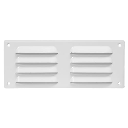 Prostko Ltd White Metal Air Vent Grille - 260Mm X 105Mm - With Fly Screen - Flat Louvre Duct Cover.