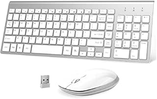 Wireless Keyboard and Mouse - FENIFOX USB Slim 2.4G Wireless Keyboard Mouse Combo Full-Size Ergonomic Compact with Number Pad for Laptop PC Computer Windows mac- Silver White