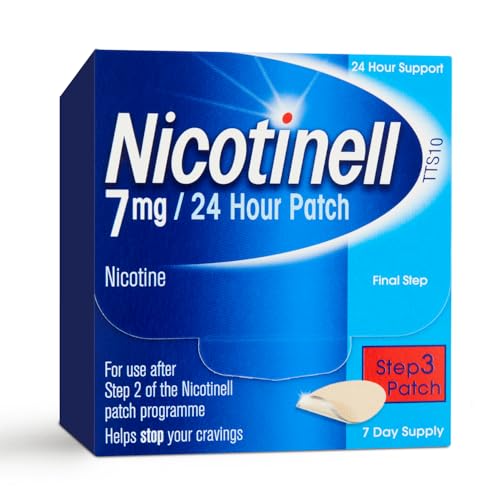 Nicotinell Nicotine 7mg Patch (Count of 7) Nicotine Patches Stop Smoking Aid 24h Craving Control Step 3 For Light Smokers Quit Smoking Aid