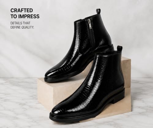 Image of Kraasa Orion-X Men's Vegan Leather Chelsea Boots - Classic Almond Toe Ankle Boots with Textured Finish | Formal & Smart Casual Boots