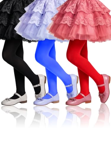 Image of Fourluoo 3 Pairs Girls Tights Colorful Pantyhose Soft Thigh High Sock Seamless Dance Leggings Wedding Tights for Girl