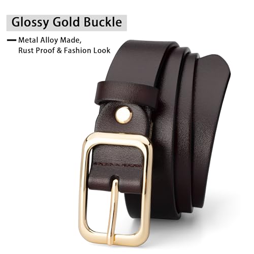 Womens Leather Belt with Gold Square Buckle, Fashion Ladies Belts for Jeans Pants Dresses - 1.1" Width2