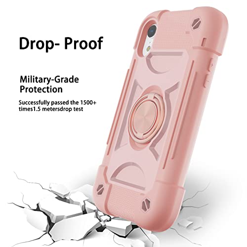 Image of MARKILL Compatible with iPhone with Built-in 360Rotating Ring Stand, Military Grade Drop Protection Full Body Rugged Heavy Duty Case Durable Cover (Pink, iPhone XR 6.1 inch)