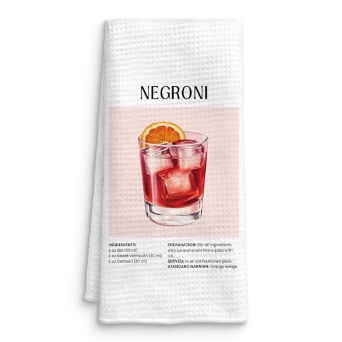 QICLM Negroni Italian Cocktail Kitchen Towels, Gifts for Cocktail Lovers Dish Tea Towels for Kitchen Bar Cart Decor, Bartender Gifts for Women Decorative Hand Towel, 16x24 Inch