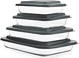 KOMUEE 8-Pieces Glass Baking Dish with Lids Rectangular Glass Baking Pan Bakeware Set with BPA Free Lids, Baking Pans for Lasagna, Leftovers, Cooking, Kitchen, Fridge-to-Oven, Nesting for Space-Saving