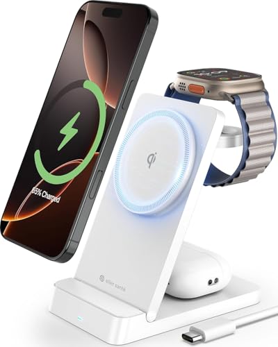 Image of Eller sante NEXFOLD 3in1 Wireless Charger 23W Magnetic Mag-Safe for 16 /16 Plus /16 Pro /16 Pro Max, iPhone 15 /15 Plus /15 Pro /15 Pro Max, iPhone 14 /13 /12, Airpods, Series 9 /8 /7 /6 /5 /4 /SE-White
