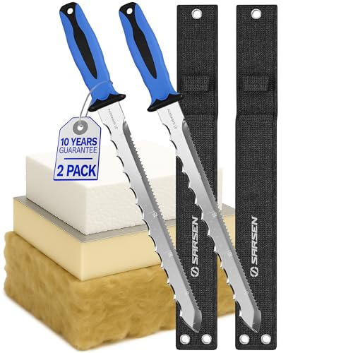 Professional Insulation Knife Stainless Steel Serrated Saw Foam Cutter for Loft Insulation Rockwool Polystyrene & PIR/XPS Foam Board - Patented Ergonomic Handle Safety Sheath & Ruler