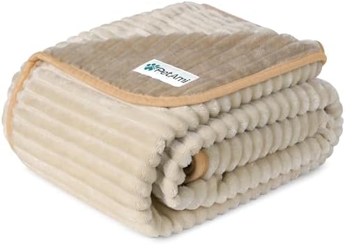 PetAmi Waterproof Dog Blanket, Leakproof Pet Blanket for Small Medium Large Dogs, Reversible Furniture Bed Sofa Couch Cover Protector, Plush Striped Pet Throw for Indoor Cat, 60×80 in, Taupe Beige
