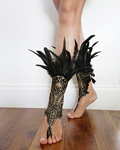 HOMELEX Women Black Lace Feather Gloves Witch Angel Costume Accessories Swan Wings Wrist Bands