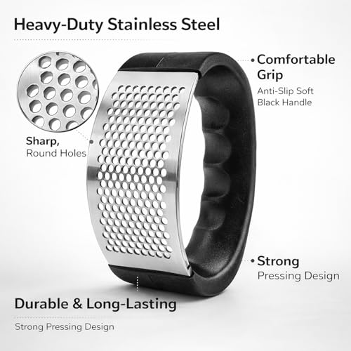 Image of Signamio Garlic Crusher Mini Hand Press Chopper for Effortless Garlic Preparation, Durable and Easy to Clean Kitchen Essential - DN-2 Black