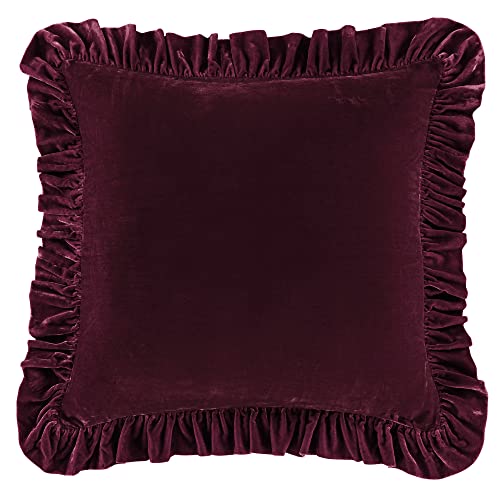 HiEnd Accents Stella Faux Silk Velvet Garnet Red Ruffled Euro Sham
