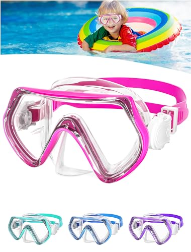 JATEKA Maschera Subacquea Bambini, Trasparente e Antiappannante Maschera Snorkeling, Bambini da 4 a 12 Anni (Pink)