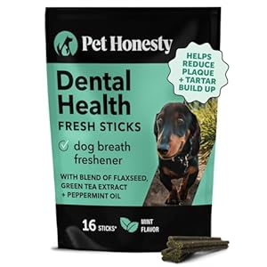 Pet Honesty Dental Health Fresh Sticks – Oral Hygiene Dental Sticks for Dogs – Dental Dog Chews – Freshen Dog Breath, Reduce Plaque + Tartar – 16 Sticks