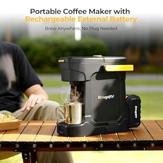 BougeRV Coffee Machine with 18V 8Ah Battery Powered Compatible with K Cup Coffee Pods & Ground, Cordless Coffee Maker for Travel Camping Outdoor Worker Home