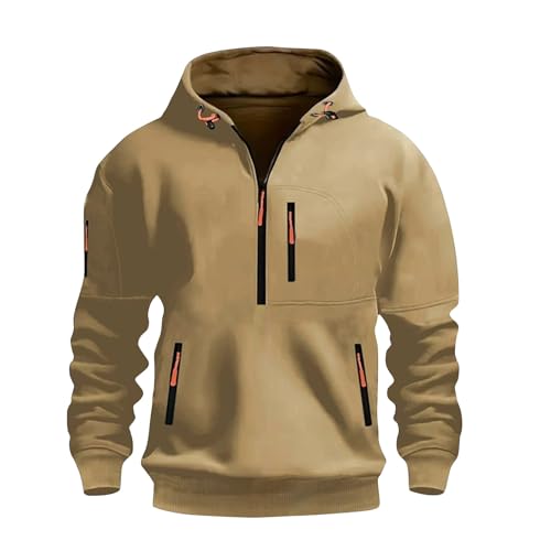 Quarter Zip Hooded Sweatshirt Mens Fashion Tactical Pullover Hoodie with Pockets, Outdoor Casual Sport Wear