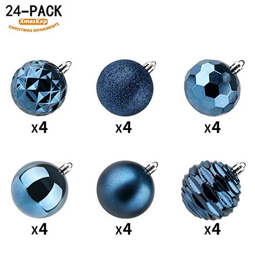 XmasExp 60mm/2.36" Christmas Ball Ornaments Shatterproof Christmas Ornaments Set Decorations for Xmas Tree Balls - 24ct (2.36'', Blue)