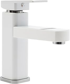 Wasserhahn Bad mit LED Digitale Anzeige Digitaler Wasserhahn Bad Einhandmischer Waschbeckenarmatur G1/2 mit 2 Schläuche Armatur für Waschbecken Badezimmer Küchen Weiß