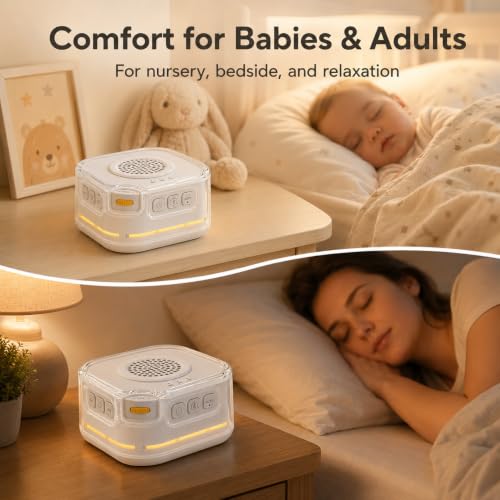 White Noise Sound Machine for Baby Adults, 28 Soothing Sounds Sleep Aid with 3 Level Night Light, Auto Cry Detection,15/30/60 Min Timer, Portable Bluetooth Speaker for Nursery, Stroller, Home & Travel — view 5