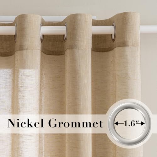 H.VERSAILTEX Linen Curtains Flax Linen Blended Curtain Panels for Living Room/Bedroom Semi Sheer Privacy Curtains 108 inch Length 2 Panels Set Nickel Grommet Window Drapes (52 by 108 Inch, Taffy) by H.VERSAILTEX - Image 2