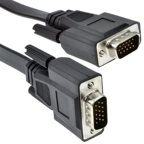 kenable Flat VGA Cable Male to Male 15 Pin SVGA Monitor Lead for PC Laptop to TV Screen HD15 Black 3m