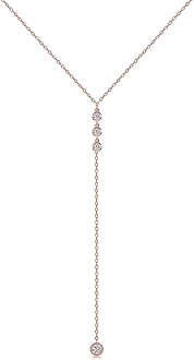 MetzakkaHandmade Sterling Silver Lariat Necklace, Simulated Diamond Dainty Drop Y Chain Necklace for Women (Round diamonds-Rose Gold)