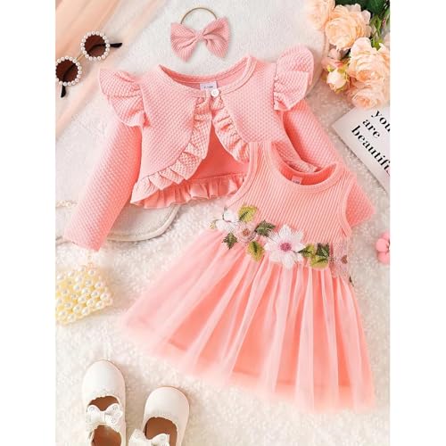 Yoolhamy Ensemble Robe et Cardigan pour bébé à Manches Longues en Coton Princesse Robe Tutu et Manteau – vue 3
