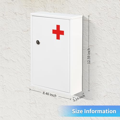 Botiquín de pared con cerradura, organizador compacto de acero para primeros auxilios, caja vacía para almacenamiento en baño, cocina o armario, 12,6 x 8,5 x 3,1 pulgadas, blanco miniatura 2
