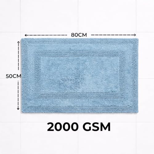 Image of Cotton Reversible Tufted Bath Mat - 2000 GSM, 50 x 80 cm (Blue)
