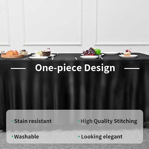 HAORUI Table Skirts, 6ft Rectangle Wrinkle Resistant Table Clothes, Ruffles Elastic Table Cover for Banquets, Weddings, Parties Black…