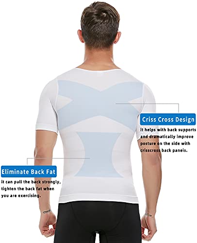 Slimbelle Men's Compression Shirt Undershirt Slimming Tank Top Workout Vest Girdle Shirts For Belly Fat White L #TOP1