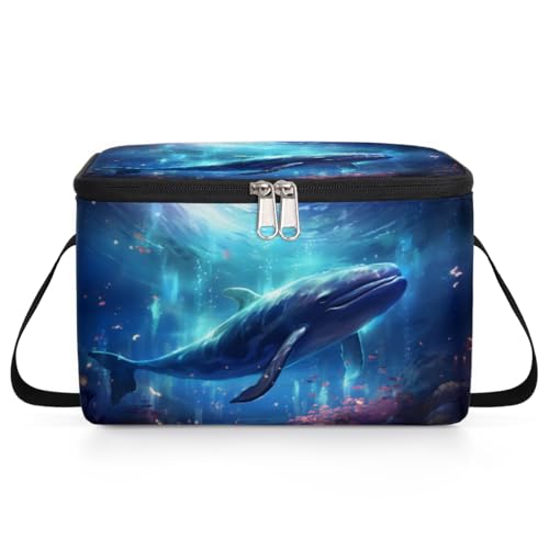 GzLeyigou Whale Lunch Bags for Women Men 9 Cans, Hot & Cold Food Delivery Bag Insulated Grocery Bag Insulated Lunch Box Under the Sea Whale Cooler Bag for Office Work Picnic Beach
