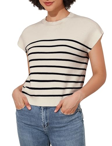 Image of PrettyGuide Women's Cap Sleeve Sweater Tank Tops Casual Summer Ribbed Knit Dressy Tops