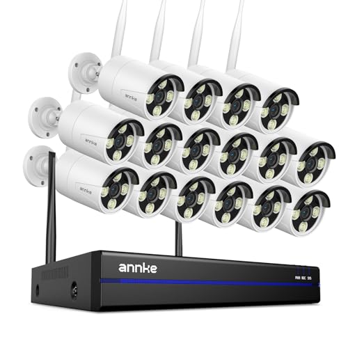 ANNKE 4K WLAN kamera do monitoringu, zestaw zewnętrzny, 16CH 4K NVR z kamerą WiFi 16 X 8 MP, w pełni metalowy, 5 GHz/2,4 GHz Wi-Fi, noktowizor, rozpoznawanie osób, 2-drożne audio, nagrywanie 24/7