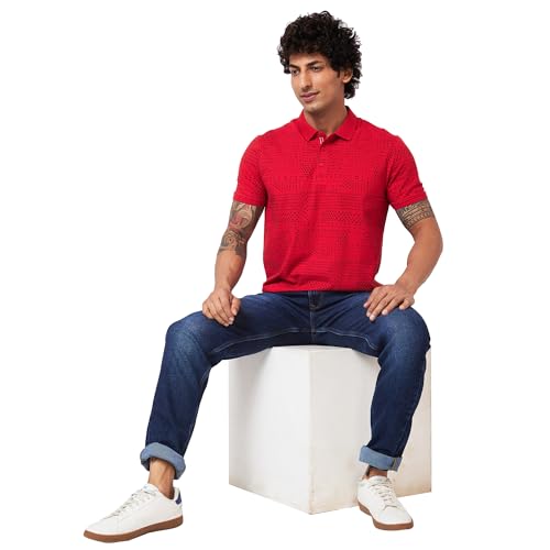 Image of Spykar Men's Slim Fit Polo Neck Half Sleeve Printed Casual T-Shirt