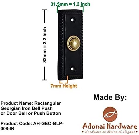 Adonai Hardware Rectangular Georgian Brass Bell Push or Door Bell or Push Button (Antique Brass)