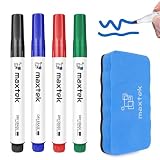 maxtek Whiteboard Marker Mit Magnetisch Schwamm, 4 Farben White Board Stifte Abwischbar Rundspitze 2 mm Linien, Folienstift Abwischbar für Schule, Büro, Zuhause, 4 Stück