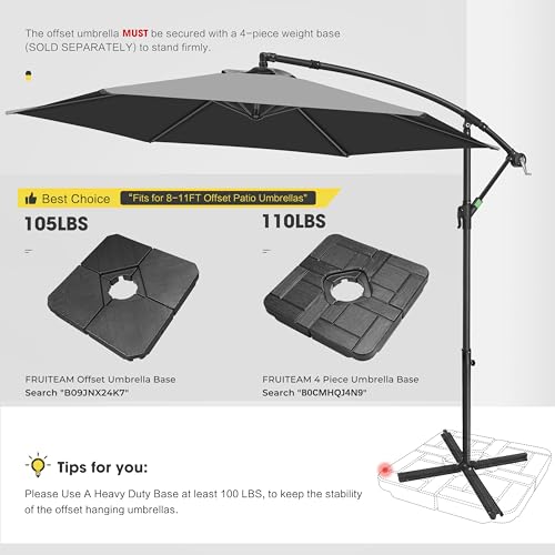 Image of FRUITEAM 10FT Patio Offset Umbrellas Cantilever Umbrella, Large Hanging Market Umbrella Large with Crank, Waterproof UV Protection Outdoor Umbrella with Ventilation for Backyard /Garden