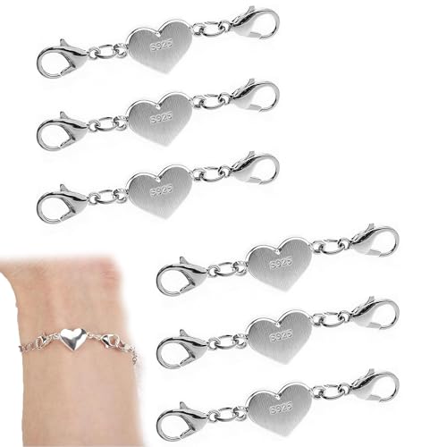 Image of LEOUEANR 6Pcs 925 Sterling Silver Heart Magnetic Clasps, Secure Chain Connectors, Tarnish-Resistant Silver Construction, for Adult Jewellery Making & Repair Projects