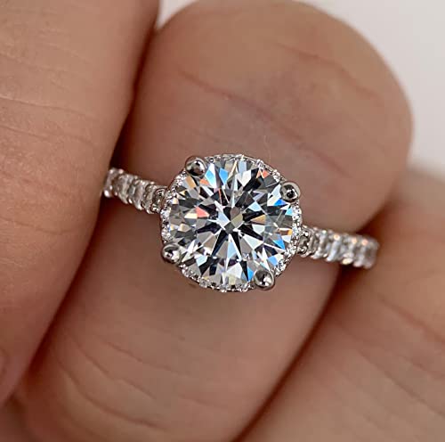 Hafeez Center Moissanite Rings 2Ct Round Brilliant Cut D Color Vvs Floating Halo Moissanite Engagement Ring For Women (5) #TOP1