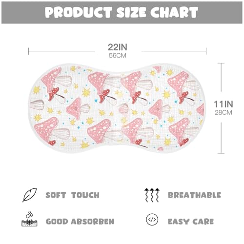 Muslin Baby Burp Cloths, Pink Orange Mushrooms Cotton Soft Burp Cloths for Newborns​​, Extra Absorbent Burp Cloths 1-Pack​​, 22 x 11 Inch4