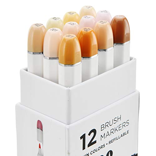Art-N-Fly Professional Brush Tip Skin Tone Markers Set Of 12 Flesh Colored Manga Markers For Drawing Sketching Illustration For Artists #TOP5