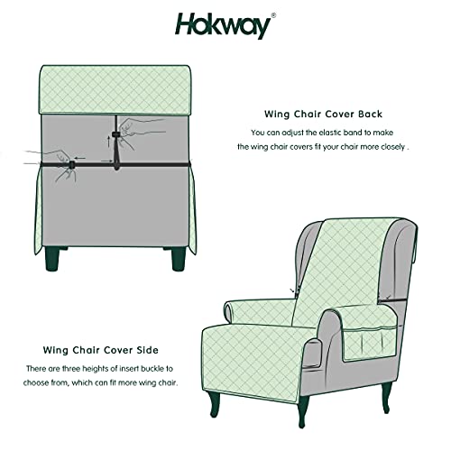 Hokway Wingback Chair Covers Armchair Slipcover With Adjustable Elastic Straps,1 Piece Furniture Chair Protector With Side Pockets For Fabric Leather Chair Covers For Living Room（Grey） #TOP4