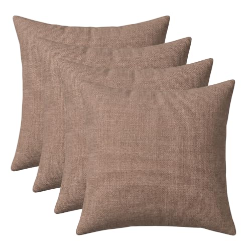 RSH DECOR: Sunbrella Square Throw Pillows Set of 4 | 20" x 20" | Water and Fade-Resistant Performance Fabric | Outdoor Pillow Covers with Down-Alternative Inserts | Made in USA (Rochelle Truffle)