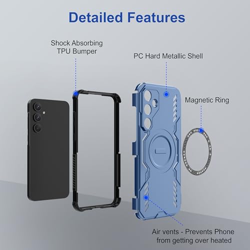 Image of amazon basics Back Case Cover for Samsung Galaxy A55 5G | Magnetic Case with Built-in Metal Ring | Supports Mag-Safe Charger, Wallet & Car Mount | Shockproof Hybrid PC + TPU | Blue