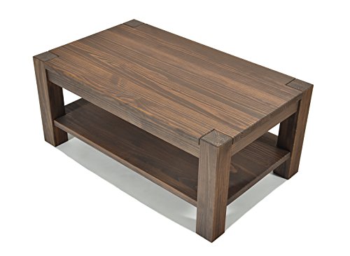 Couchtisch Beistelltisch mit Ablage,Rio Bonito, 100x70cm, Höhe 65 cm, Pinie Massivholz, geölt und gewachst, Wohnzimmer Tisch Farbton Cognac braun Cover