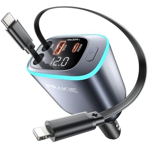 PRAKIE 4-in-1 Retractable iPhone Car Charger Cover