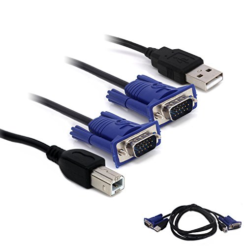 Yeworth 5ft/1.5m USB VGA KVM Switch Computer Cable, 15 Pin VGA Cable Male to Male and USB A to B Printer Cable Cord for CRT PC